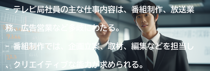 テレビ局社員の主な仕事内容の要点まとめ