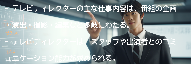 テレビディレクターの主な仕事内容の要点まとめ