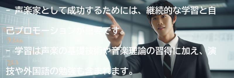 声楽家として成功するためのヒント：継続的な学習と自己プロモーションの重要性の要点まとめ