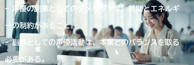 声優の副業としてのデメリットの要点まとめ