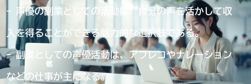 声優の副業としての活動の実例の要点まとめ