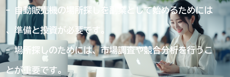 自動販売機の場所探しを副業として始めるための準備と投資の要点まとめ